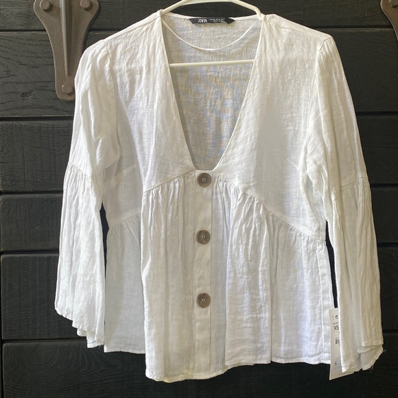 Linen Button Blouse - Picture 1 of 6